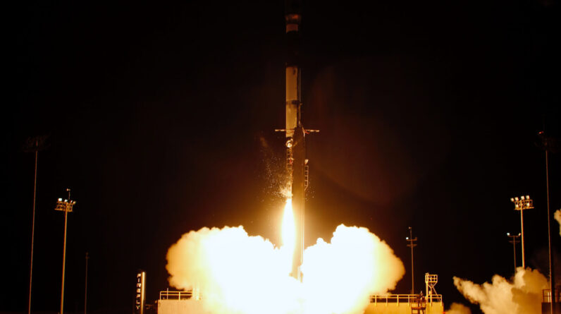 rocket launch at night