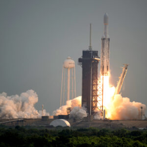 A SpaceX Falcon Heavy rocket with the Psyche spacecraft onboard is launched from Launch Complex 39A.