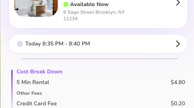 Flush app screen showing how much it costs to access a bathroom