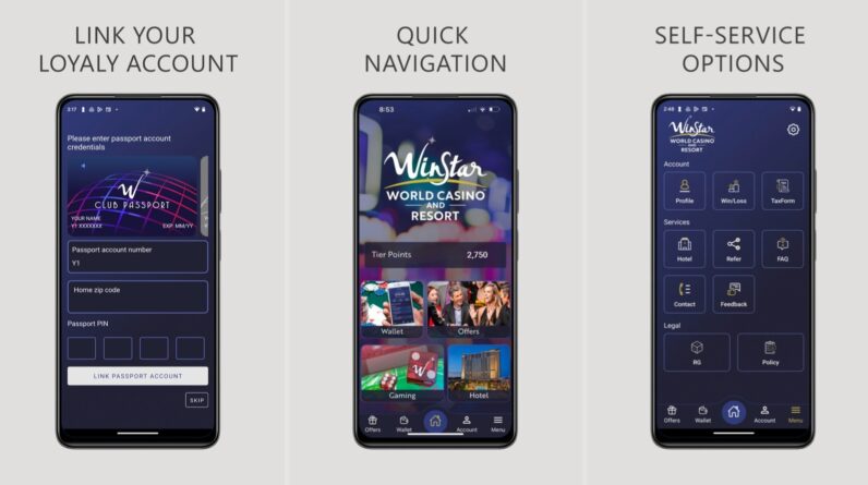 three screenshots of the My WinStar apps