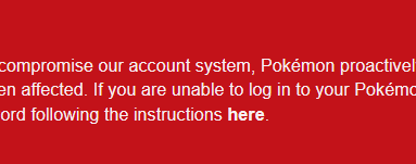 The alert about hacking attempts that The Pokemon Company posted on its official support website.